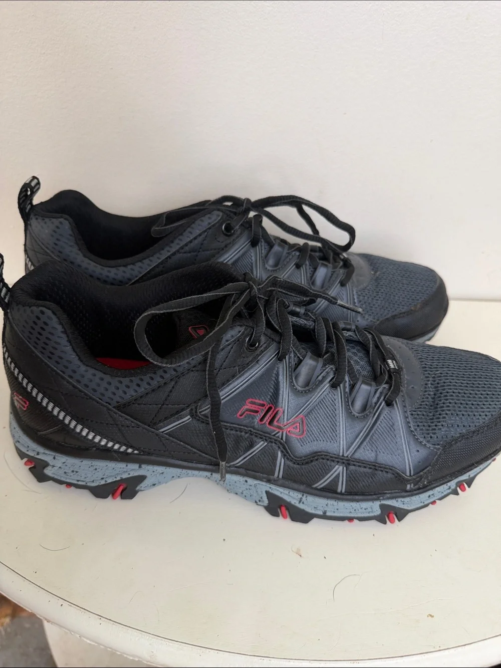 Fila Men's Black Athletic Trail Shoes with Red Accents
